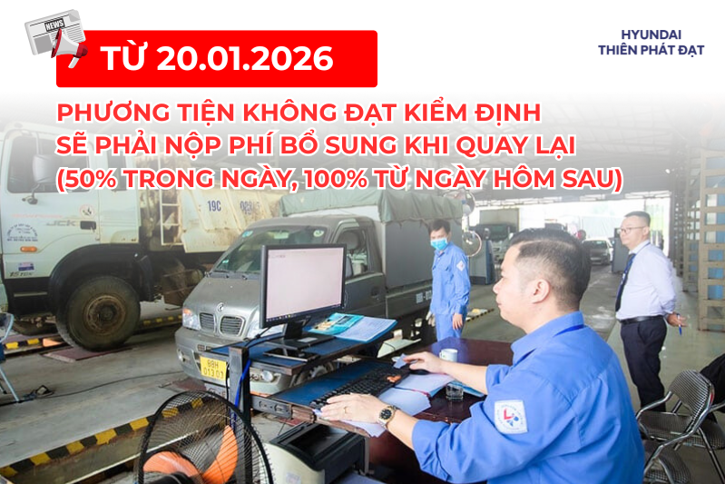 TỪ NGÀY 20/01, PHƯƠNG TIỆN KHÔNG ĐẠT KIỂM ĐỊNH SẼ PHẢI NỘP PHÍ BỔ SUNG KHI QUAY LẠI (50% TRONG NGÀY, 100% TỪ NGÀY HÔM SAU)